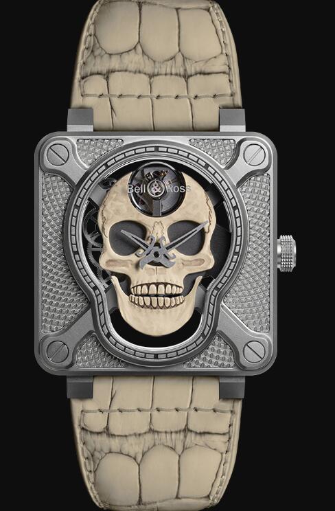 Bell & Ross BR 01 LAUGHING SKULL WHITE BR01-SKULL-O-SK-ST Replica Watch